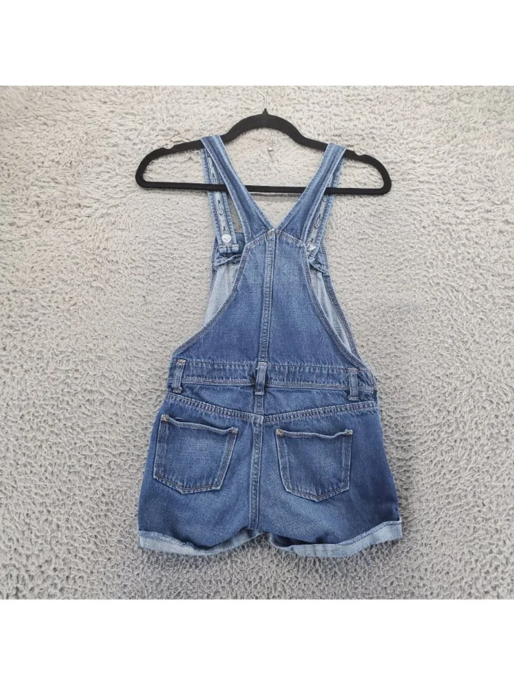 Old Navy Shorts Girls Large Blue Denim Adjustable Straps Rolled Hem
